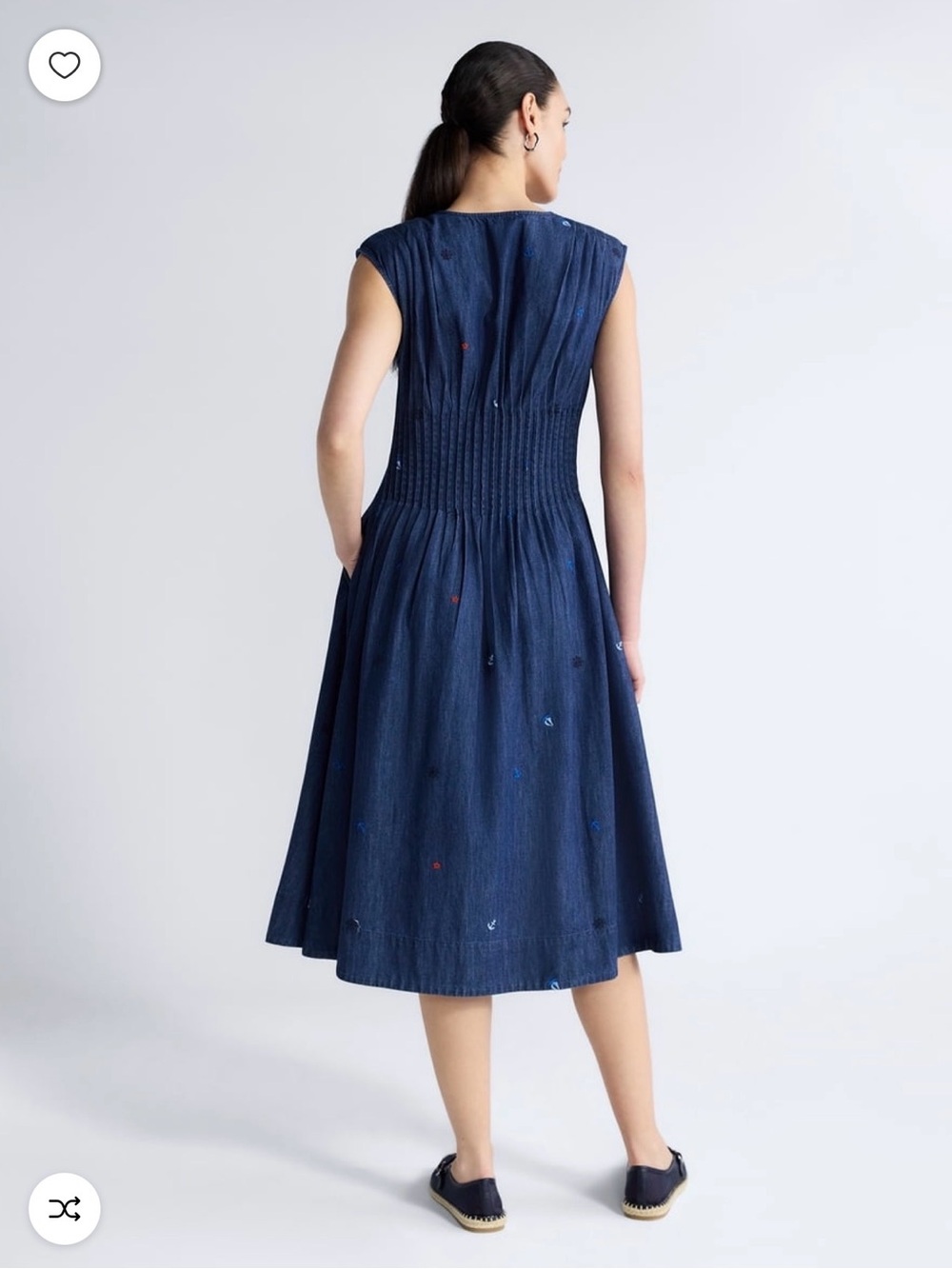 Sleeveless V-Neck Navy Midi Dress with Pintuck Detail - Picture 2 of 4